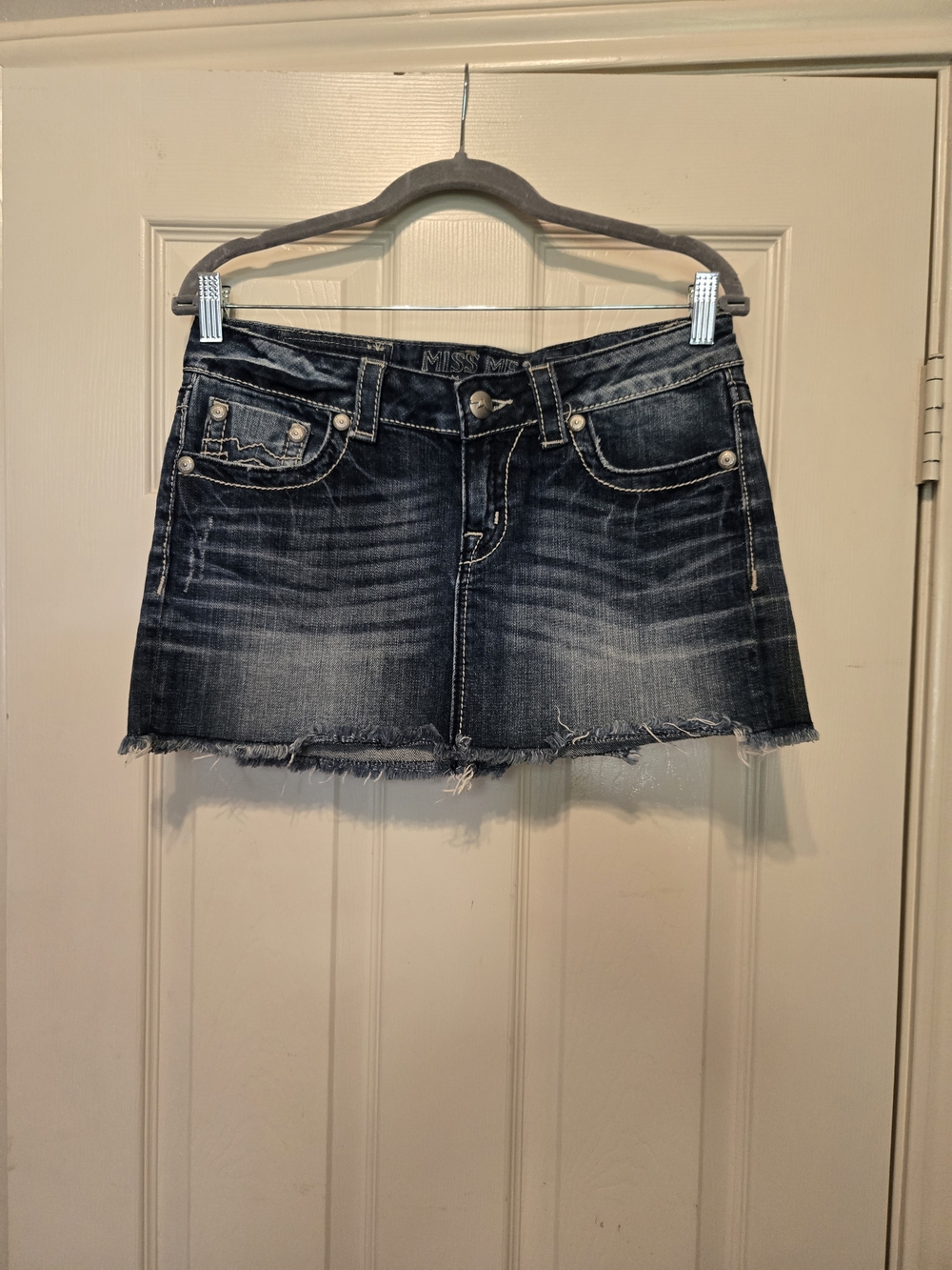 Miss Me Dark Wash Distressed Denim Mini Skirt Designed Exclusively For Buckle